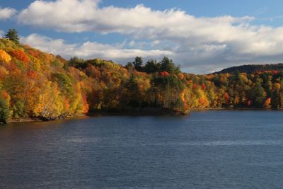 Scenic shot of calm lake against mountain range