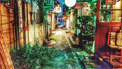 Narrow alley along buildings