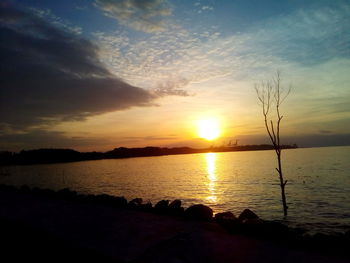 Scenic view of lake against sky during sunset