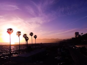 Silhouette palm trees against sky during sunset