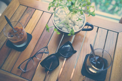 High angle view of drink on table