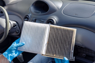 Dirty and clean cabin pollen air filter for a car