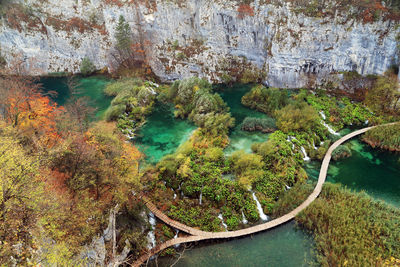 High angle view of river flowing through cave