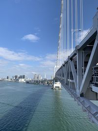 View of bridge over sea against cloudy sky