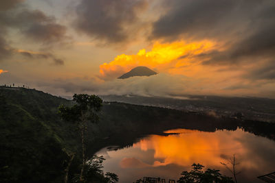 Scenic view of lake against sky during sunset