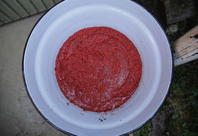 High angle view of cake in plate