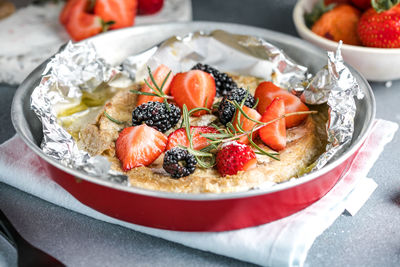 Close-up of food in plate on table