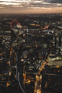 Aerial view of illuminated city