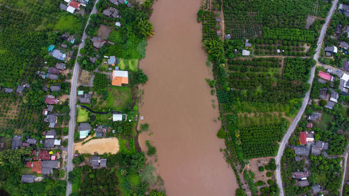 High angle view of buildings in city