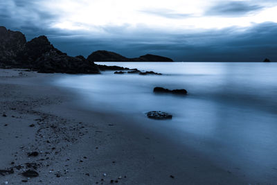 Scenic view of sea against cloudy sky