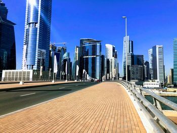 View of city buildings against clear sky