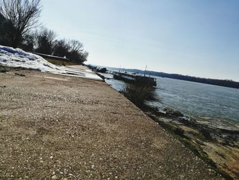 Close-up of beach against sky