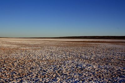 Surface level of land against clear blue sky