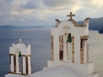 High angle view of church at coast