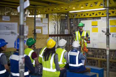 Construction engineers getting a safety briefing