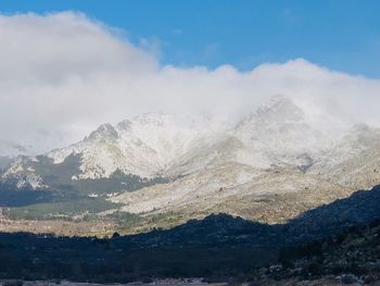 Scenic view of snowcapped mountains against sky