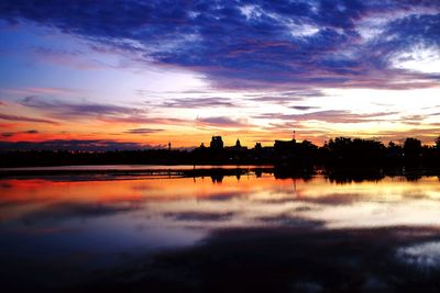 Scenic view of lake against sky during sunset