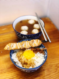 High angle view of breakfast served on table