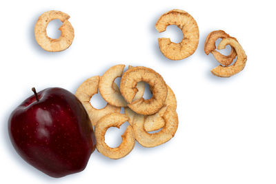 High angle view of cookies against white background