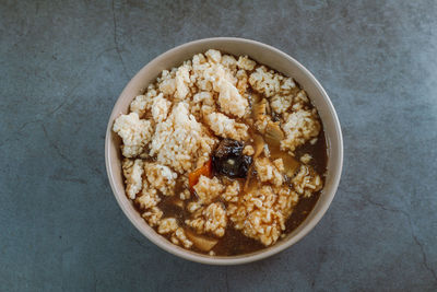 Directly above shot of breakfast served in bowl