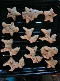 High angle view of cookies on table