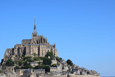 Low angle view of building against blue sky