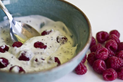 Yogurt with raspberries and chia seeds