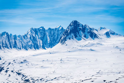 Scenic view of snowcapped mountains against sky