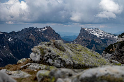 Scenic view of snowcapped mountains against sky