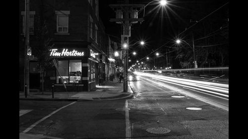 Light trails on road at night