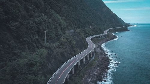 High angle view of road by sea