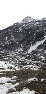 Scenic view of snowcapped mountains against clear sky