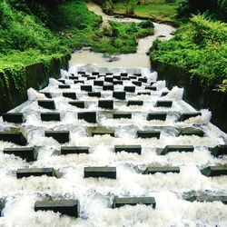 High angle view of flowing water