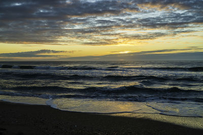 Scenic view of sea against sky during sunset