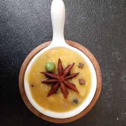 High angle view of fruits in bowl on table