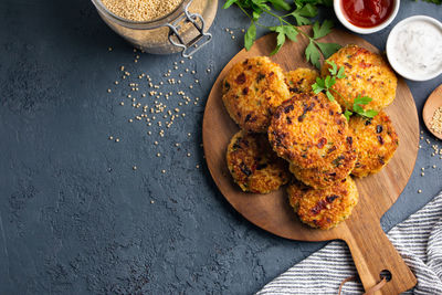 High angle view of food on table