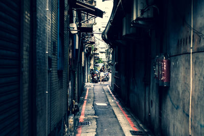 Narrow street amidst buildings in city