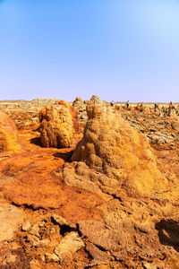 Rock formations on landscape against clear sky