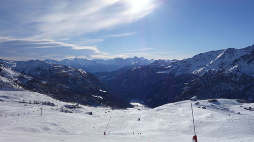 Scenic view of snowcapped mountains against sky