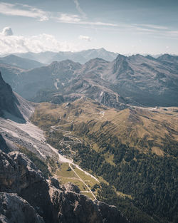 High angle view of valley against sky