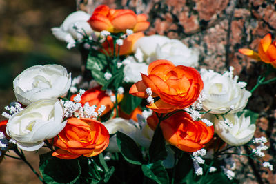 High angle view of rose bouquet