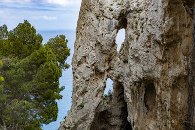 Low angle view of rock formations