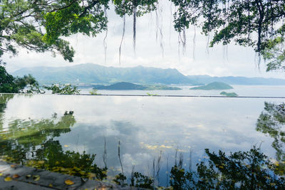 Reflection of trees in lake against sky