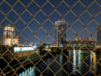 View of city buildings at night