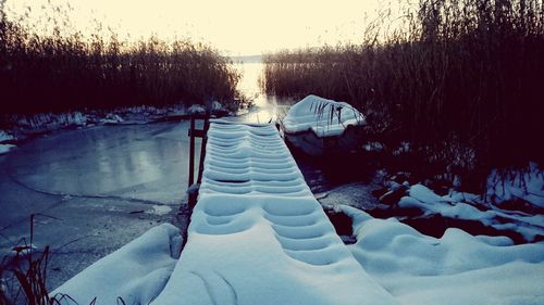 Scenic view of lake against sky during winter