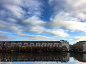 Reflection of buildings in lake