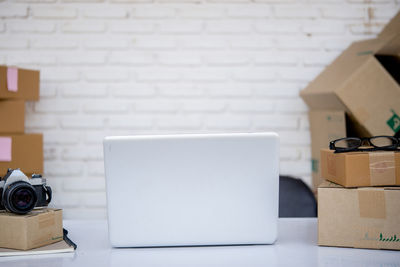 View of laptop on table