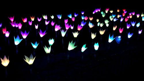 Close-up of multi colored lights against black background