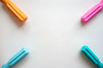 High angle view of colored pencils on table