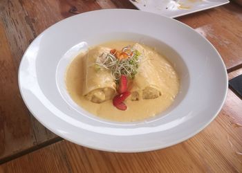 Close-up of soup in bowl on table